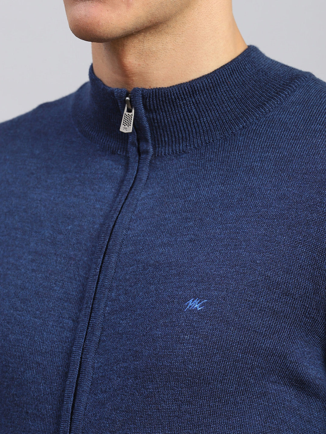 Men Navy Blue Solid Pure wool Pullover