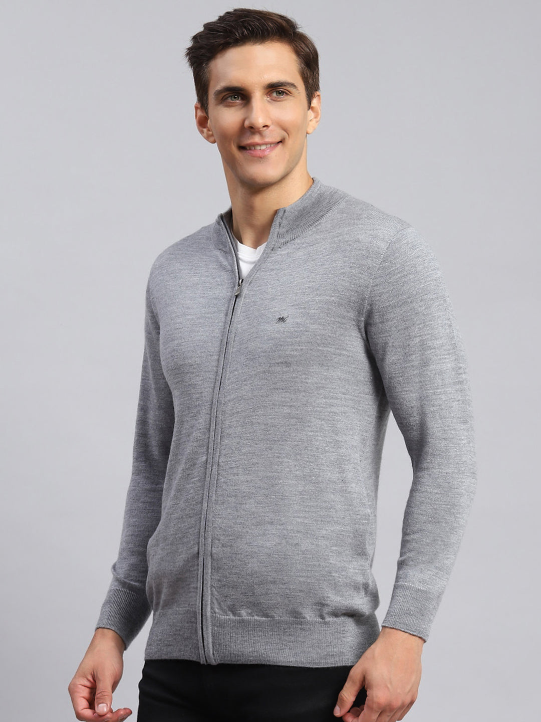 Men Grey Solid Pure wool Pullover