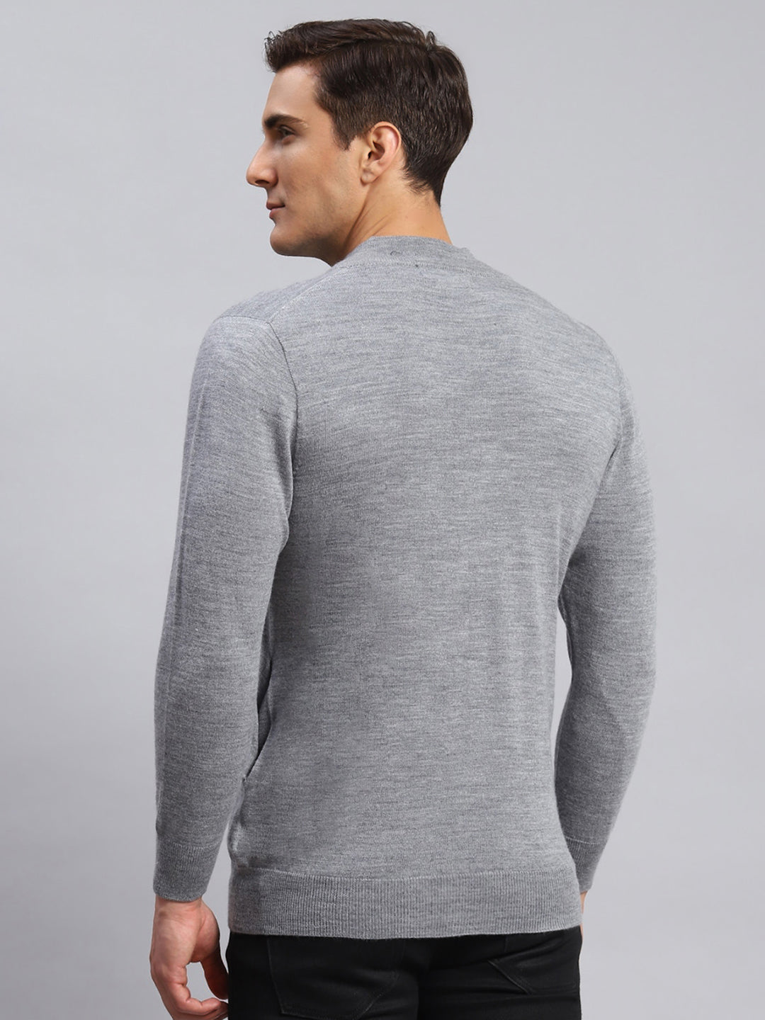 Men Grey Solid Pure wool Pullover