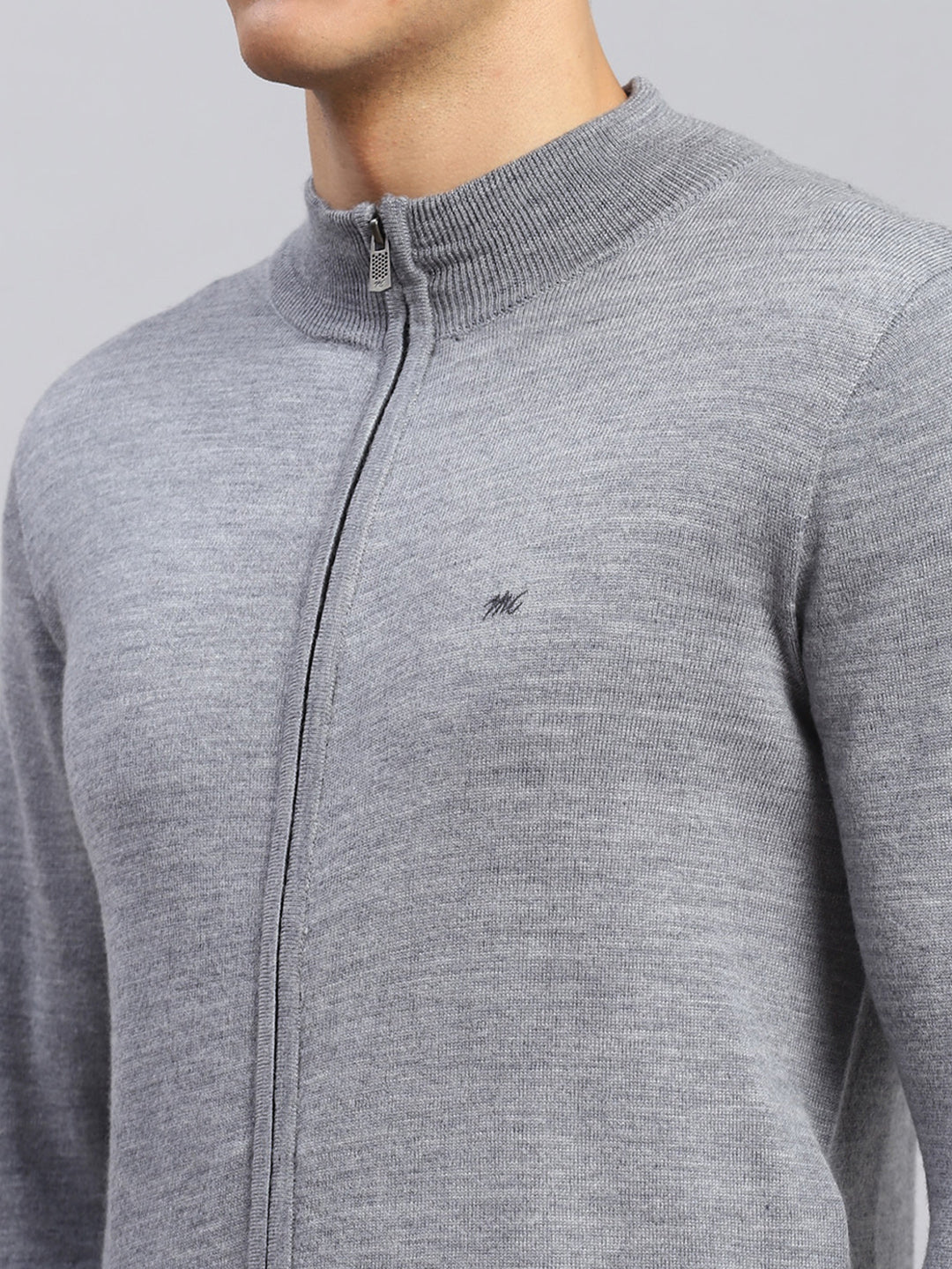 Men Grey Solid Pure wool Pullover