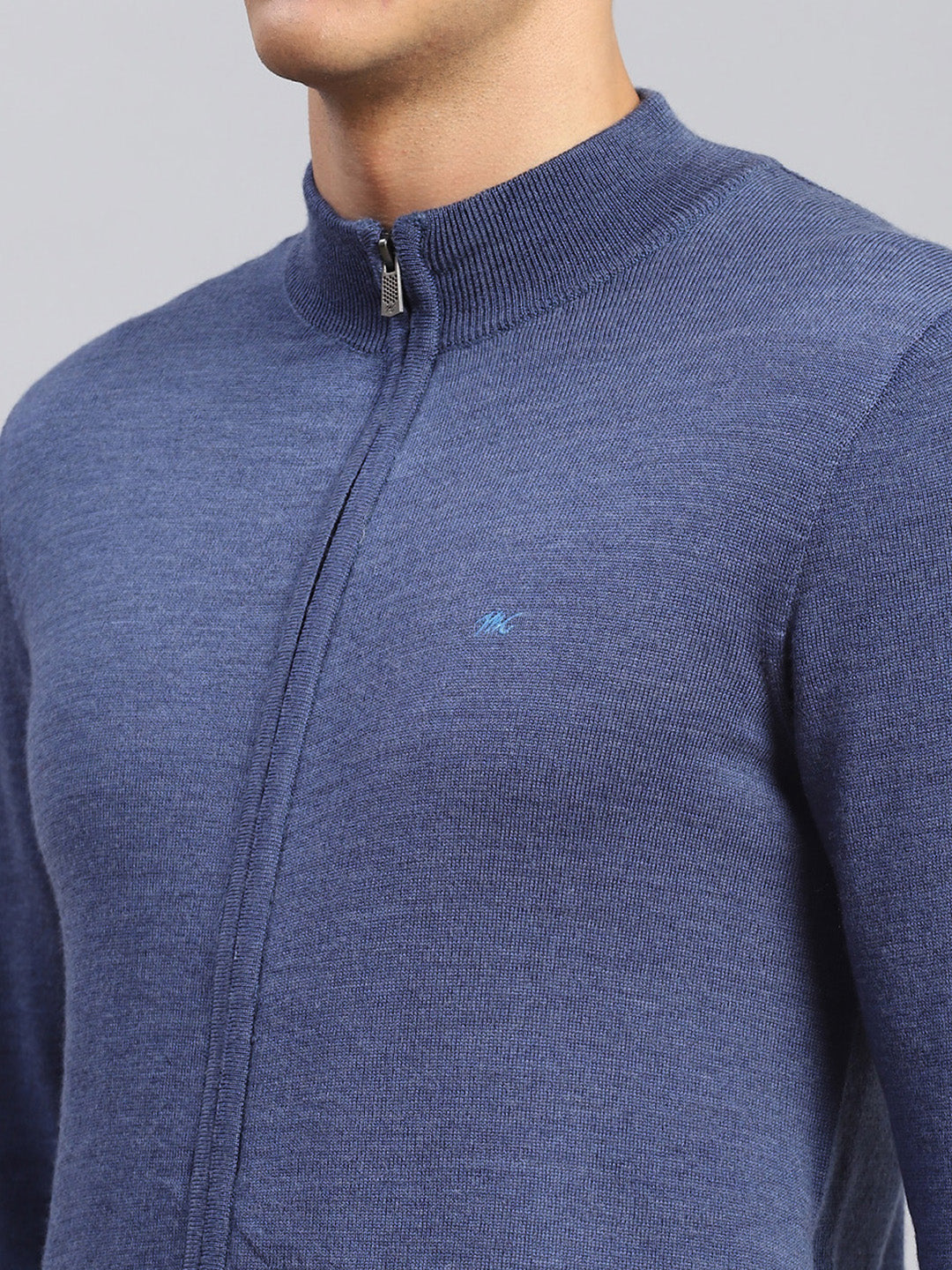 Men Blue Solid Pure wool Pullover