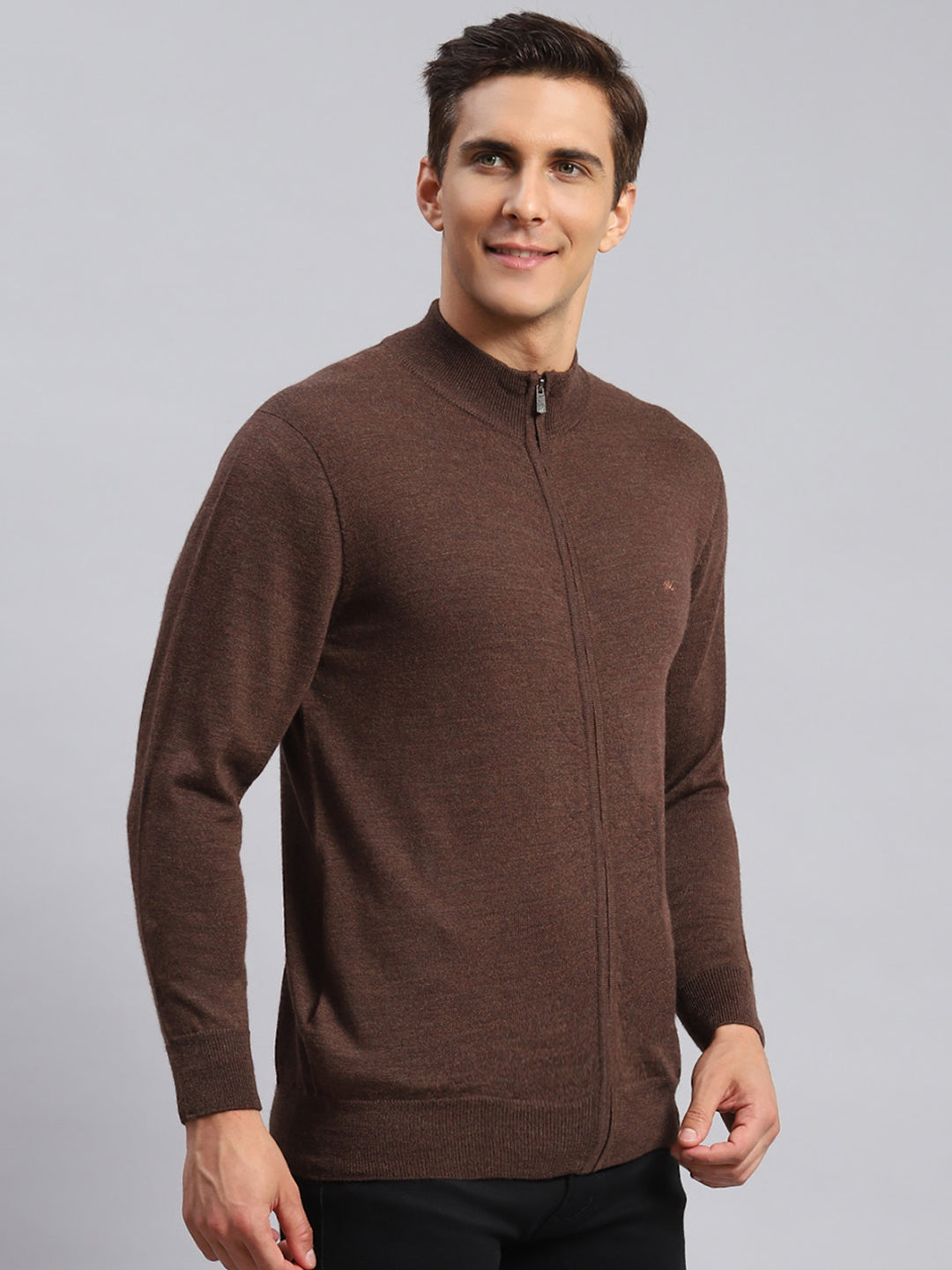 Men Brown Solid Pure wool Pullover