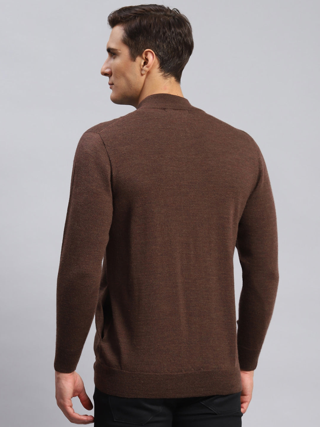 Men Brown Solid Pure wool Pullover