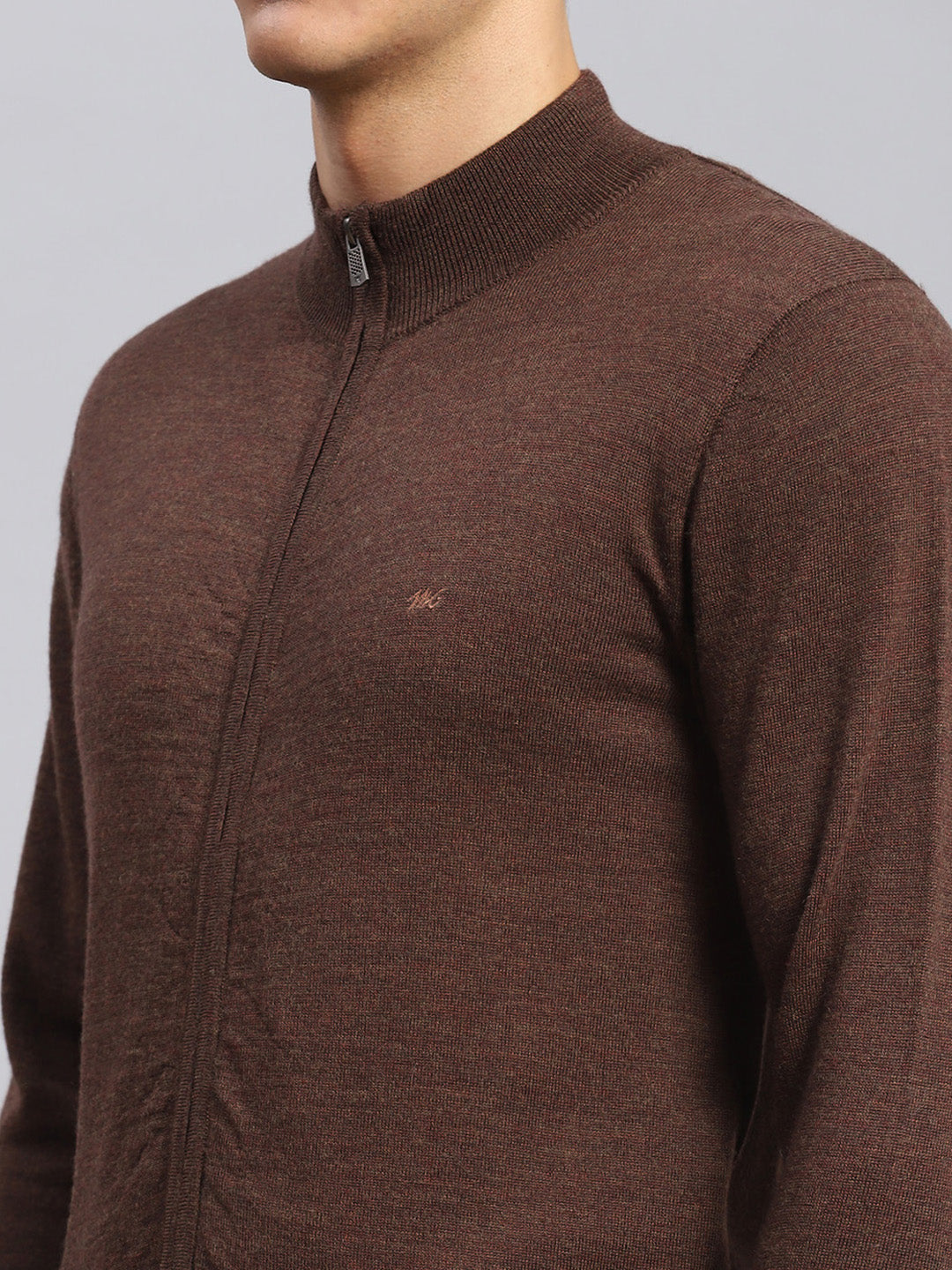 Men Brown Solid Pure wool Pullover