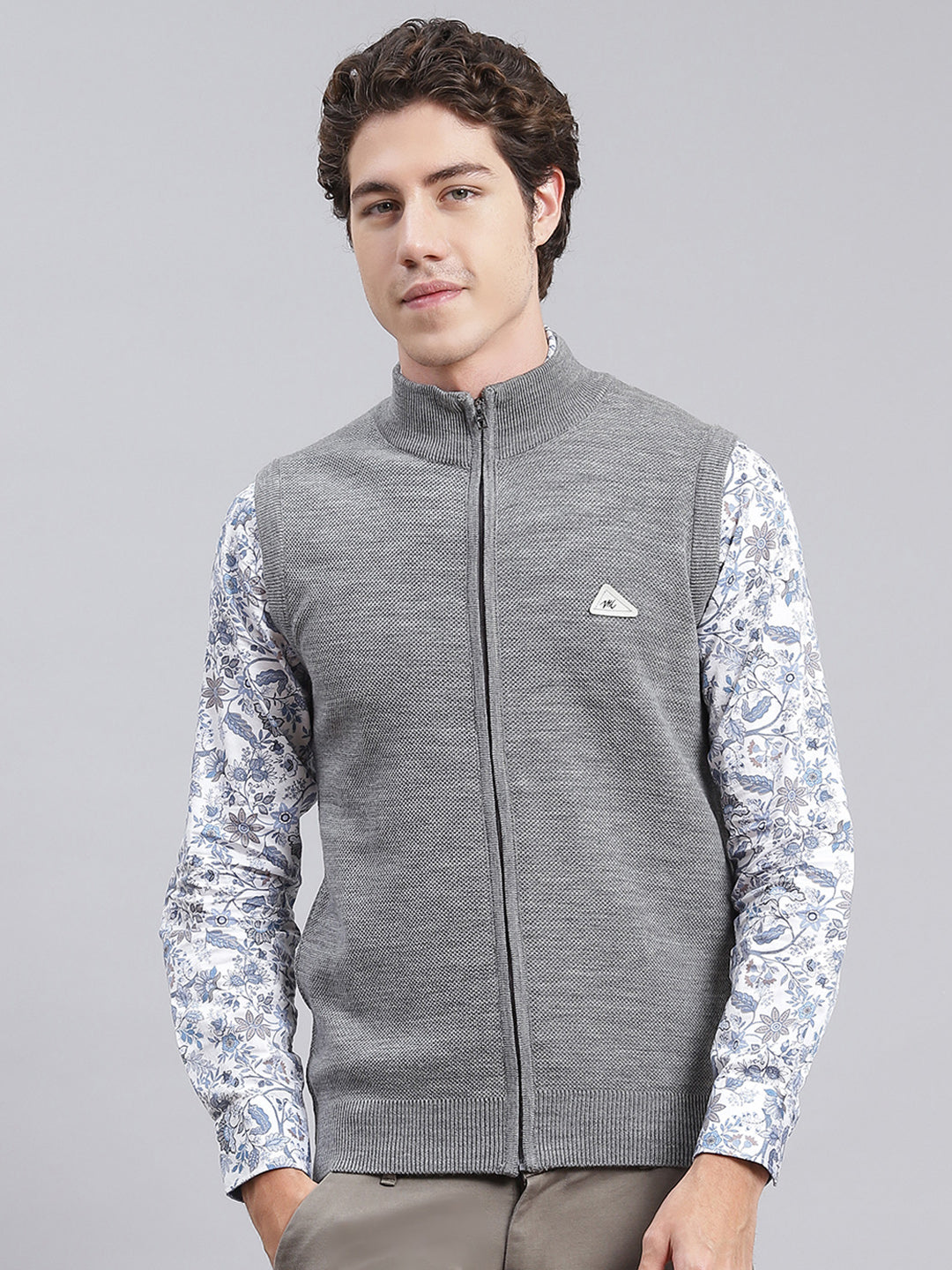 Men Grey Solid Wool blend Sweater