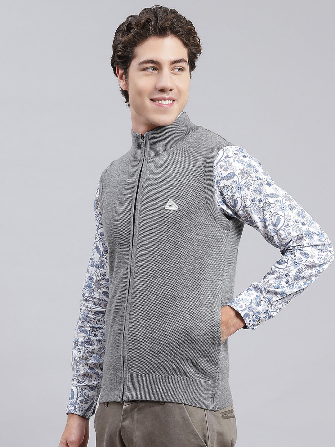 Men Grey Solid Wool blend Sweater