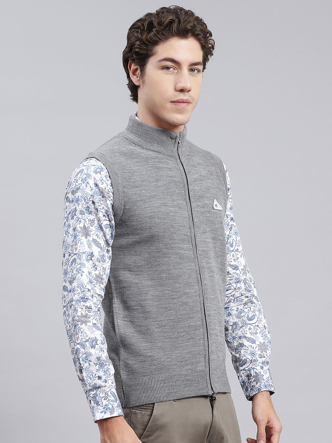 Men Grey Solid Wool blend Sweater