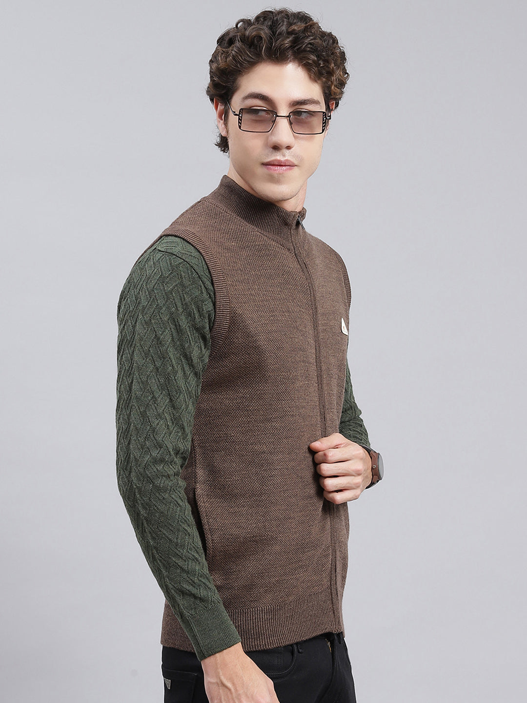 Men Brown Solid Wool blend Sweater