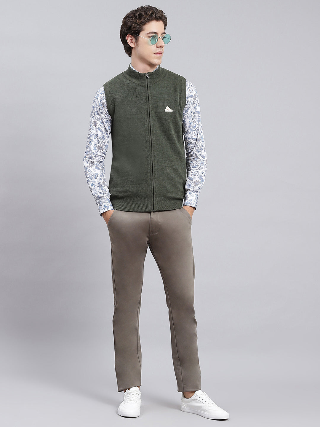 Men Green Solid Wool blend Sweater