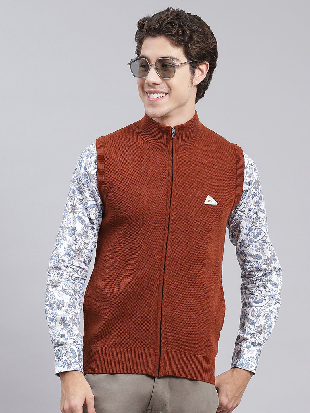 Men Brown Solid Wool blend Sweater