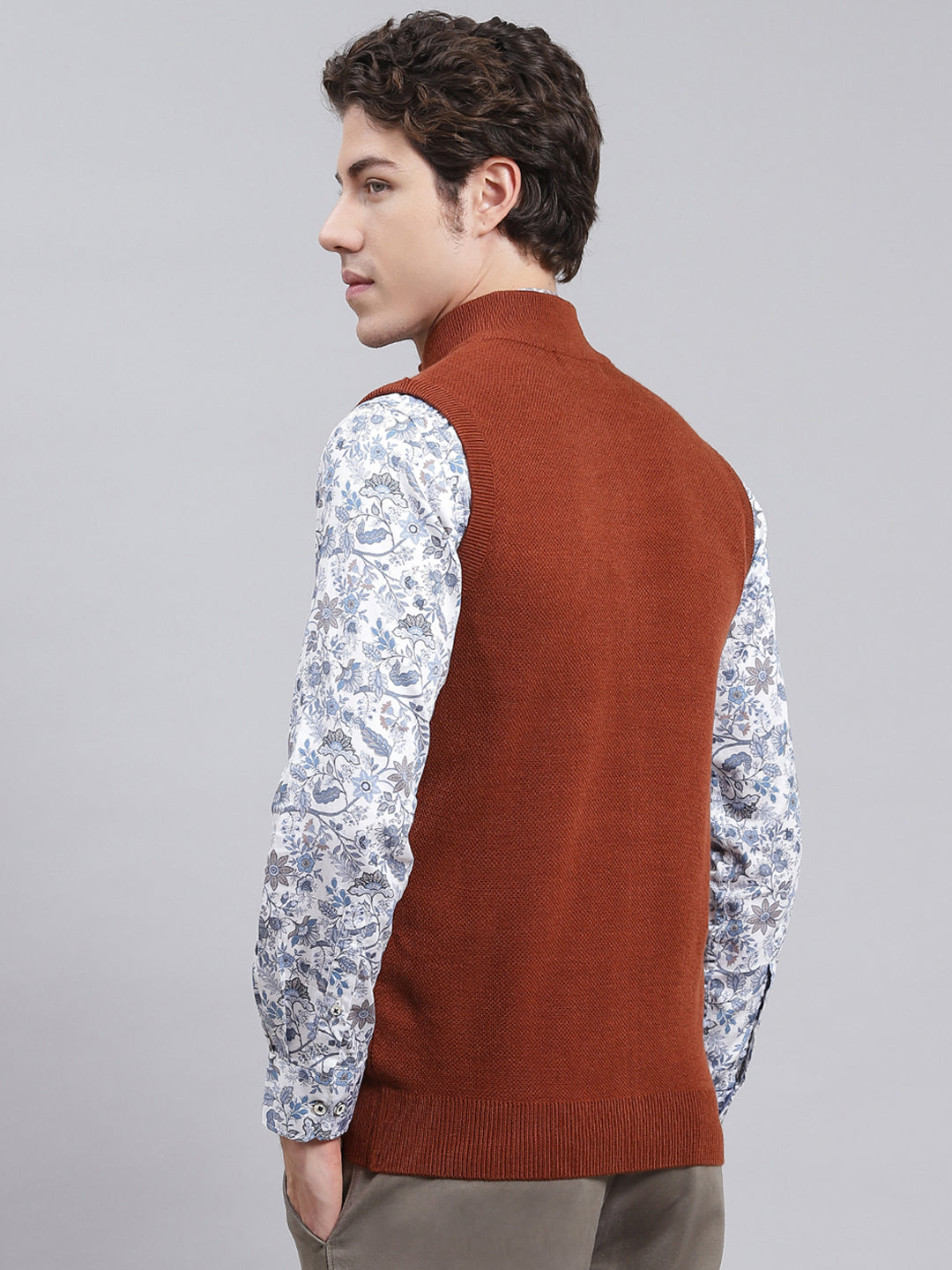 Men Brown Solid Wool blend Sweater