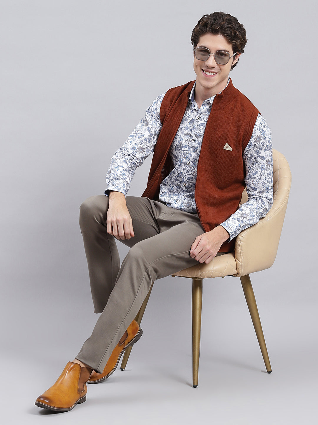 Men Brown Solid Wool blend Sweater