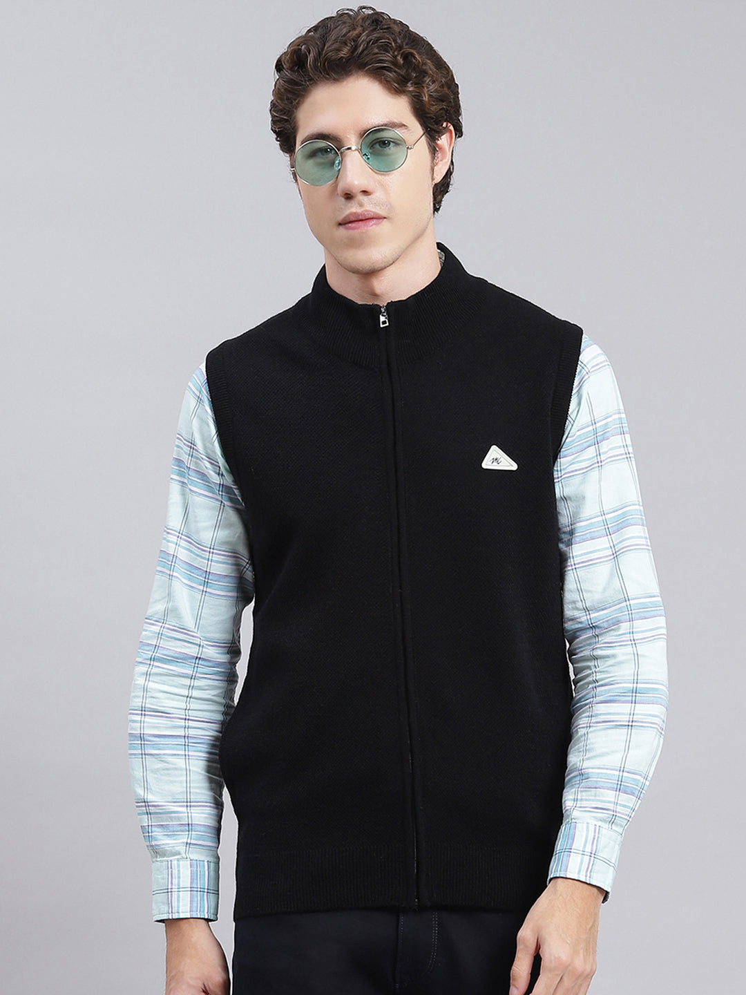 Men Black Solid Wool blend Sweater