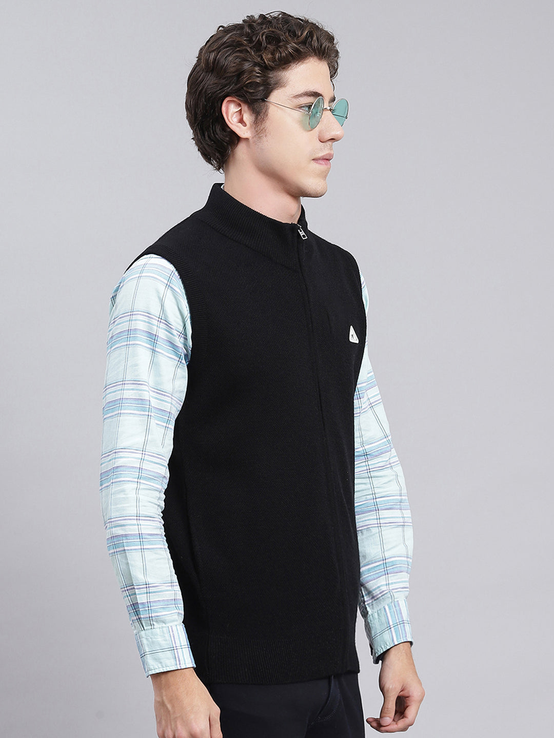 Men Black Solid Wool blend Sweater