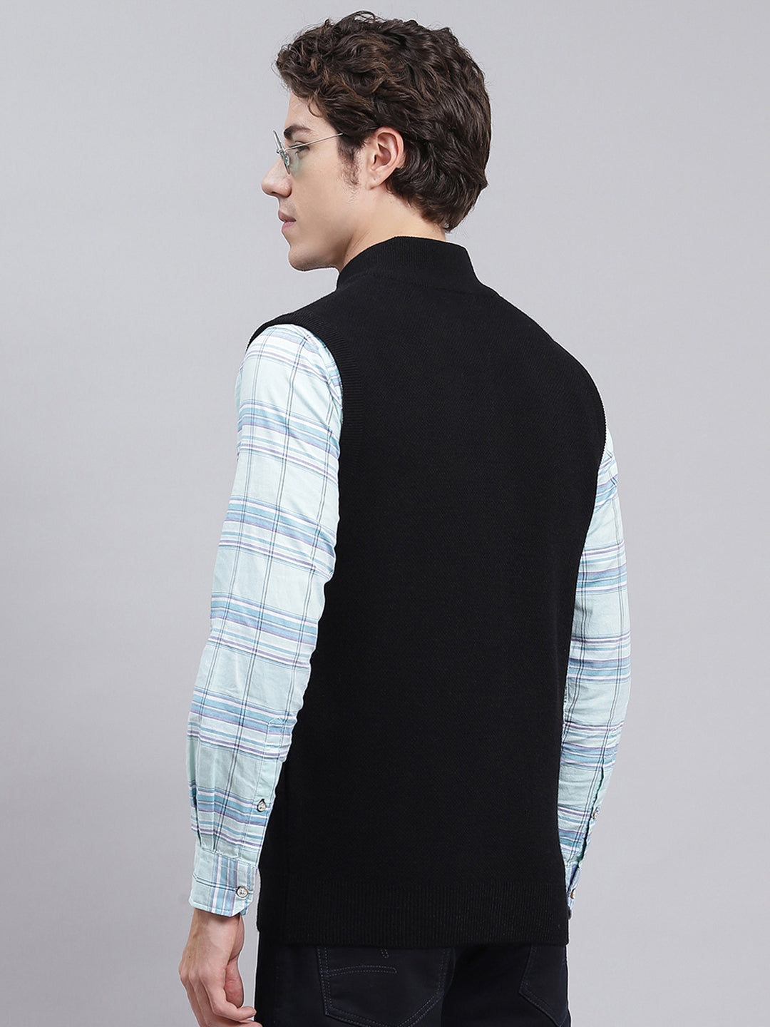 Men Black Solid Wool blend Sweater