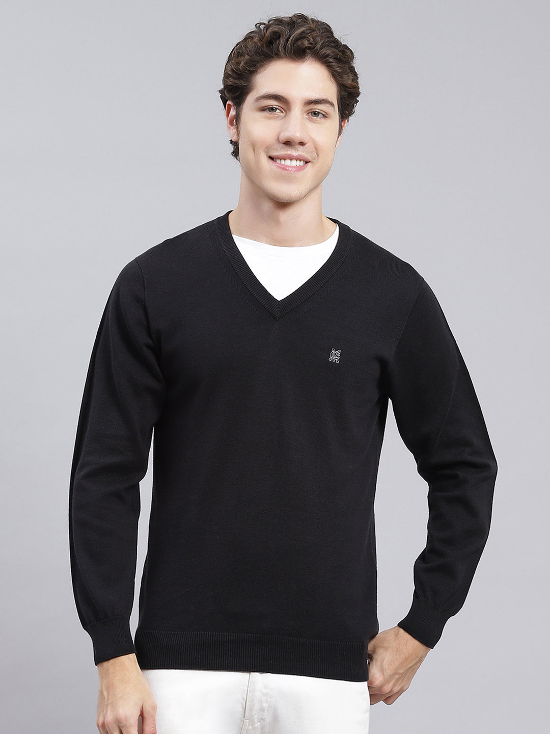 Men Black Solid Cotton Pullover