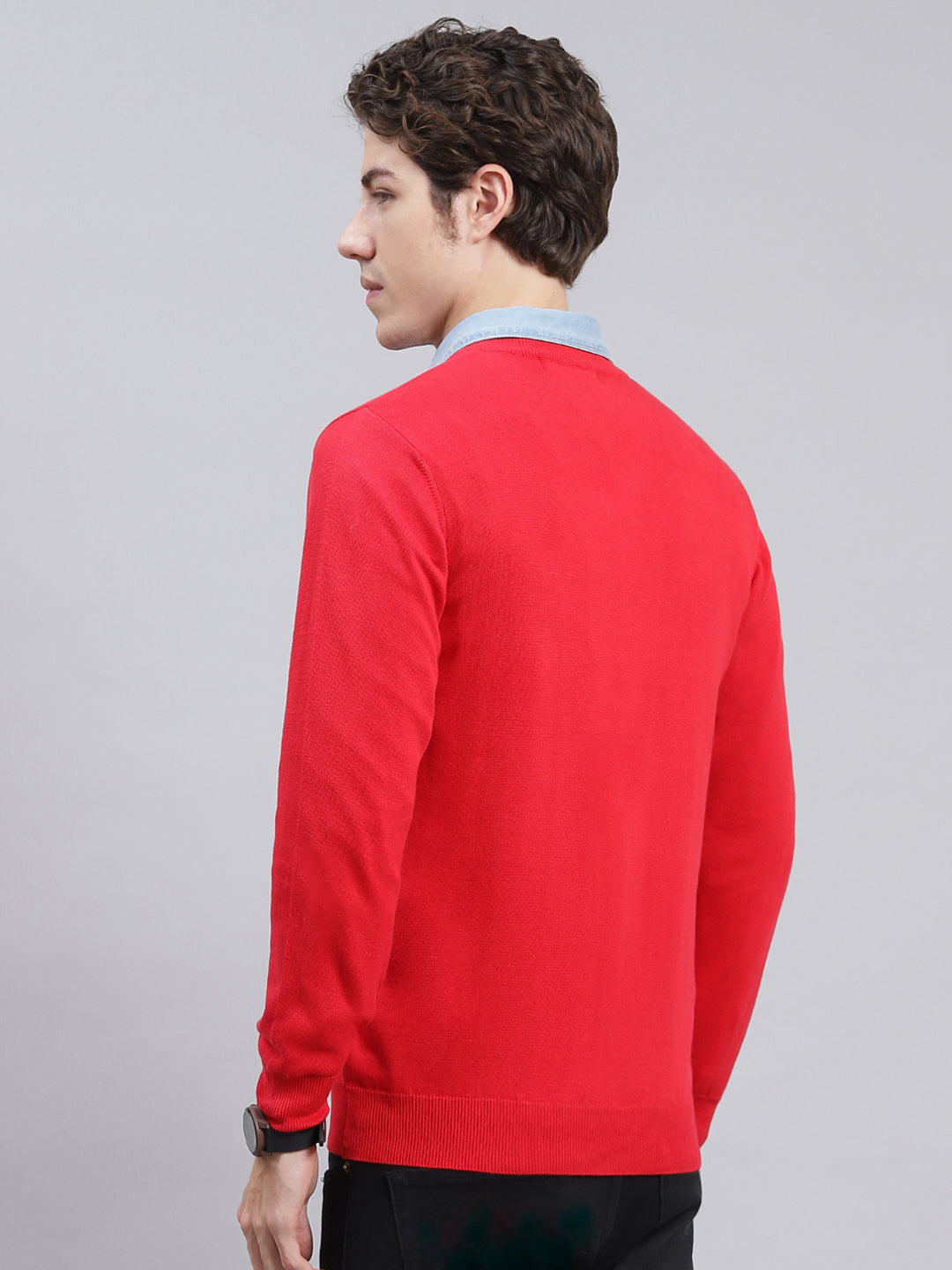 Men Red Solid Cotton Pullover