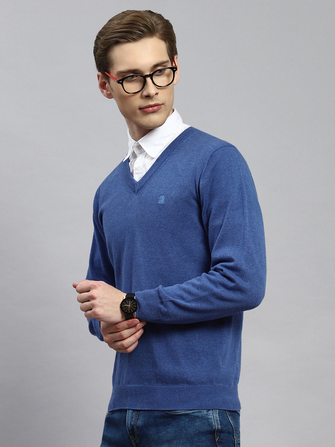Men Blue Solid Pullover