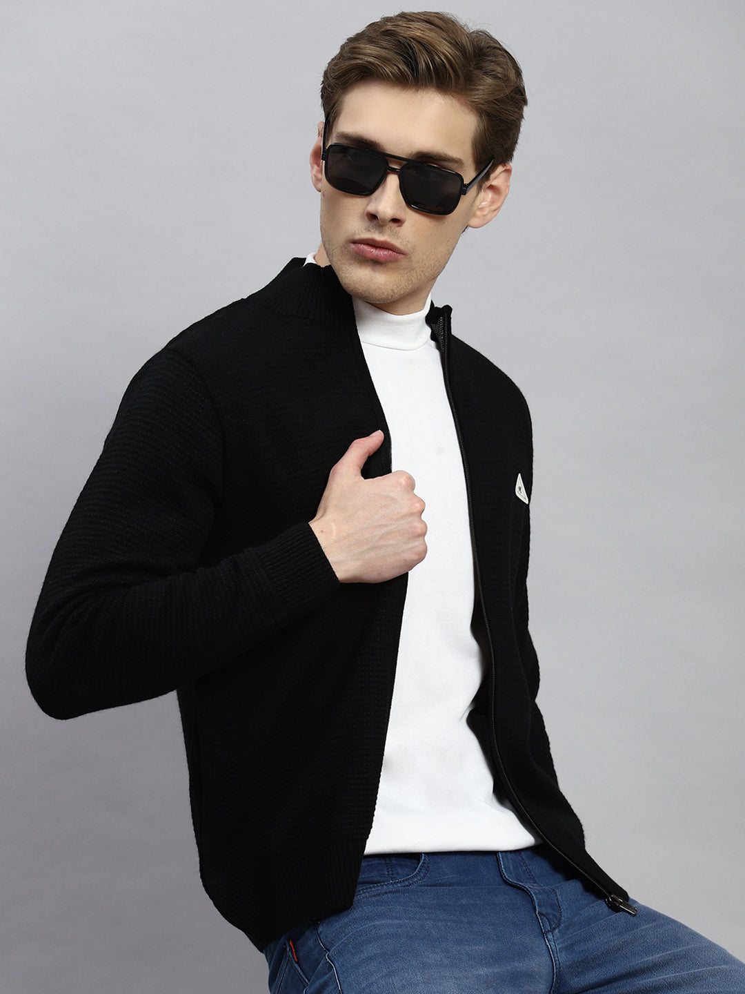 Men Black Solid Pullover