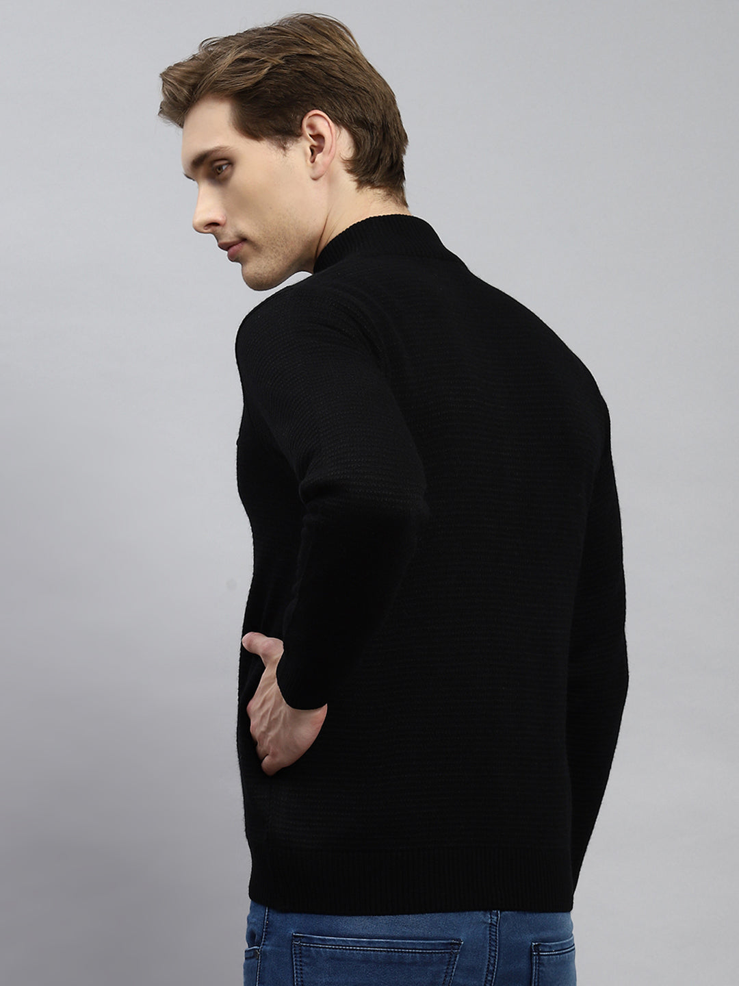Men Black Solid Pullover