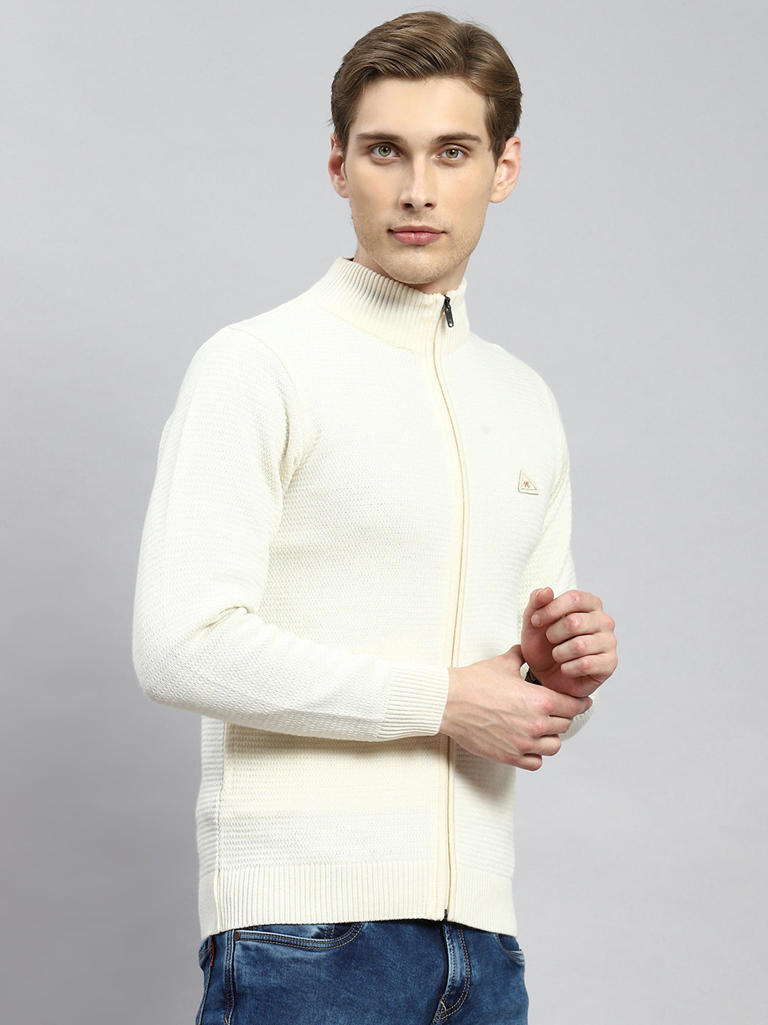 Men Cream Solid Pullover