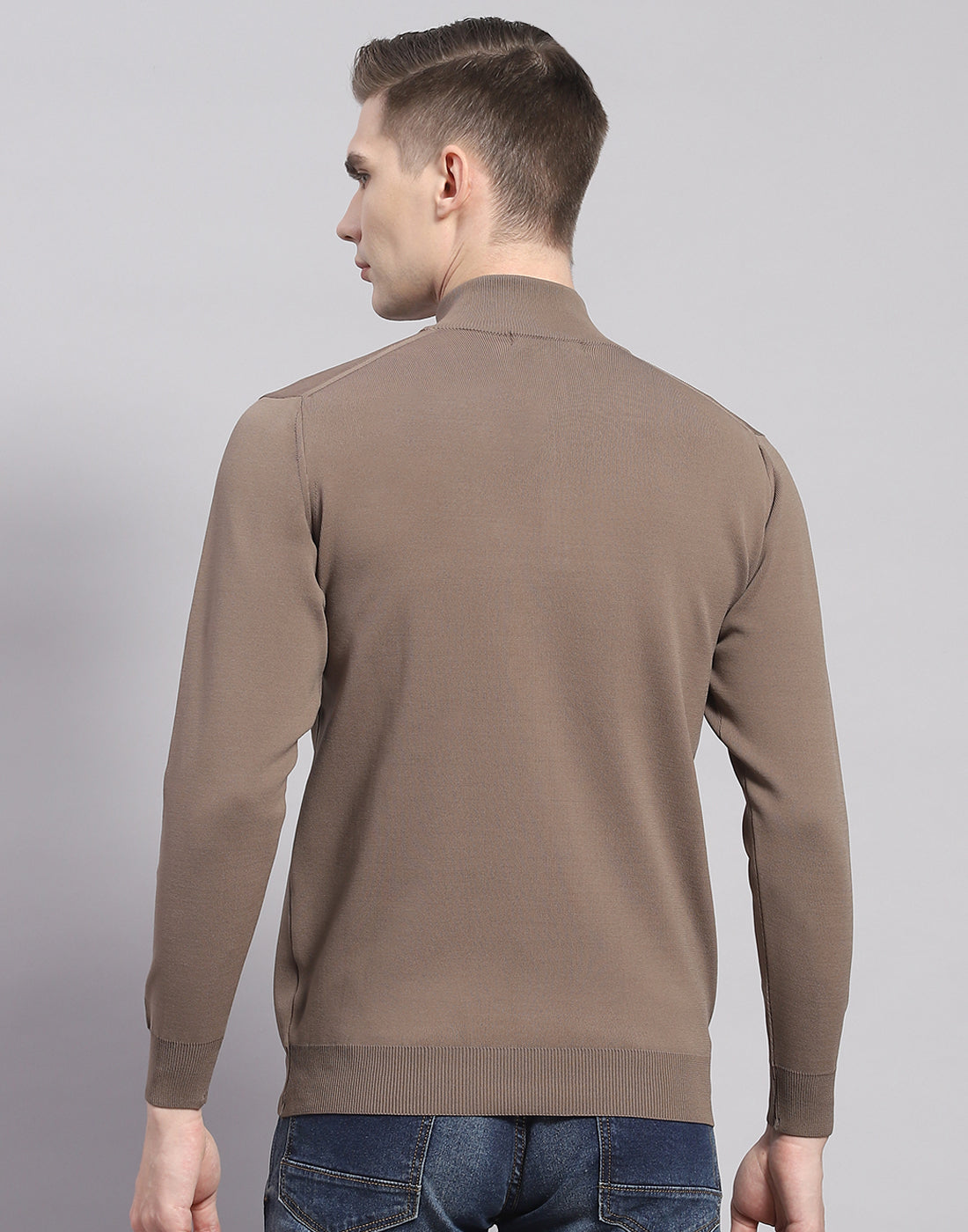 Men Brown Solid H Neck Full Sleeve Pullover