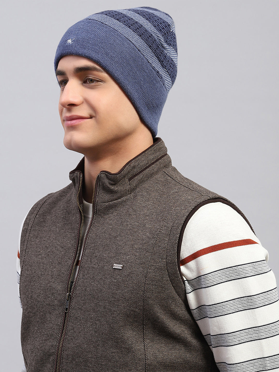 Men Blue Self Design Cap