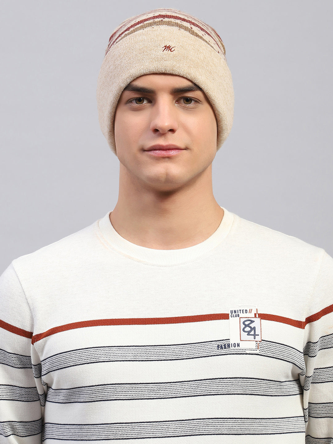 Men Beige Self Design Cap