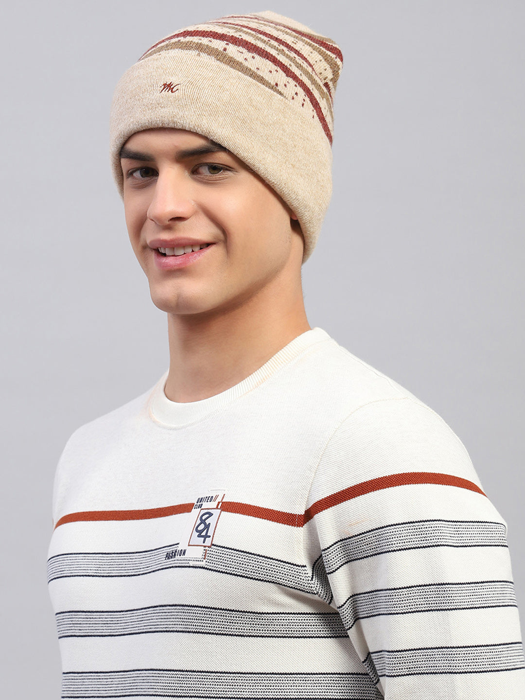 Men Beige Self Design Cap