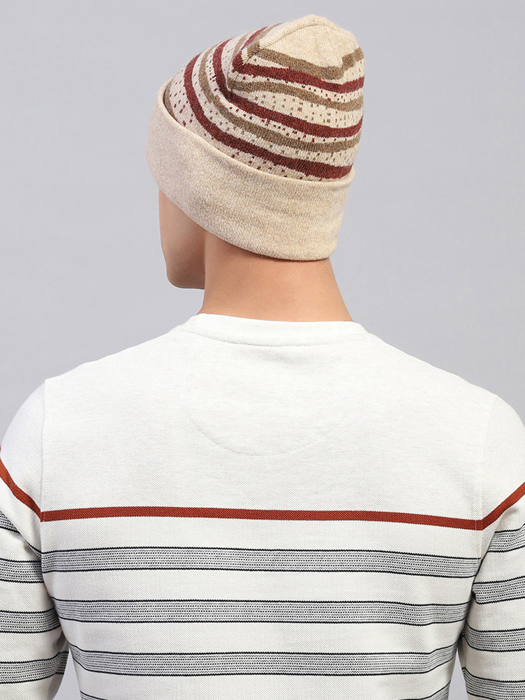 Men Beige Self Design Cap