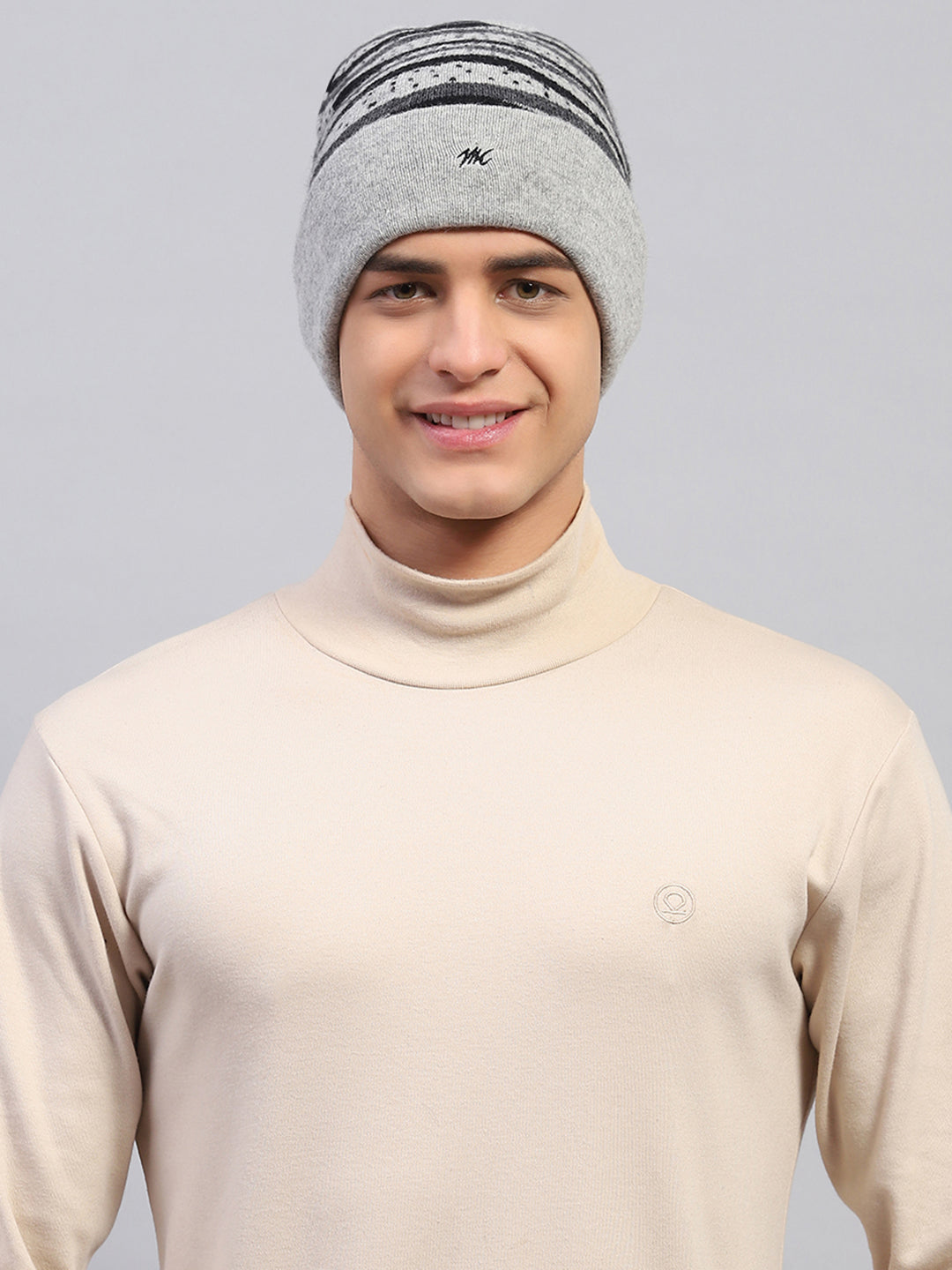 Men Grey Self Design Cap