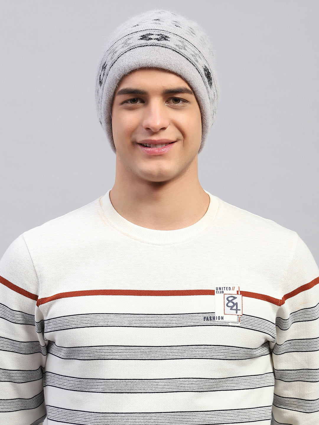 Men Light Grey Self Design Cap