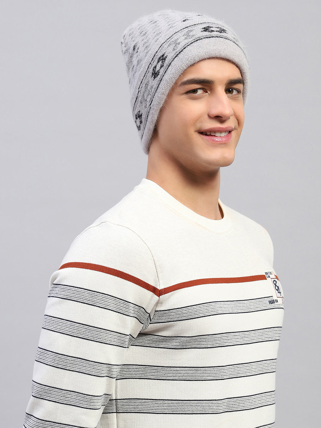 Men Light Grey Self Design Cap