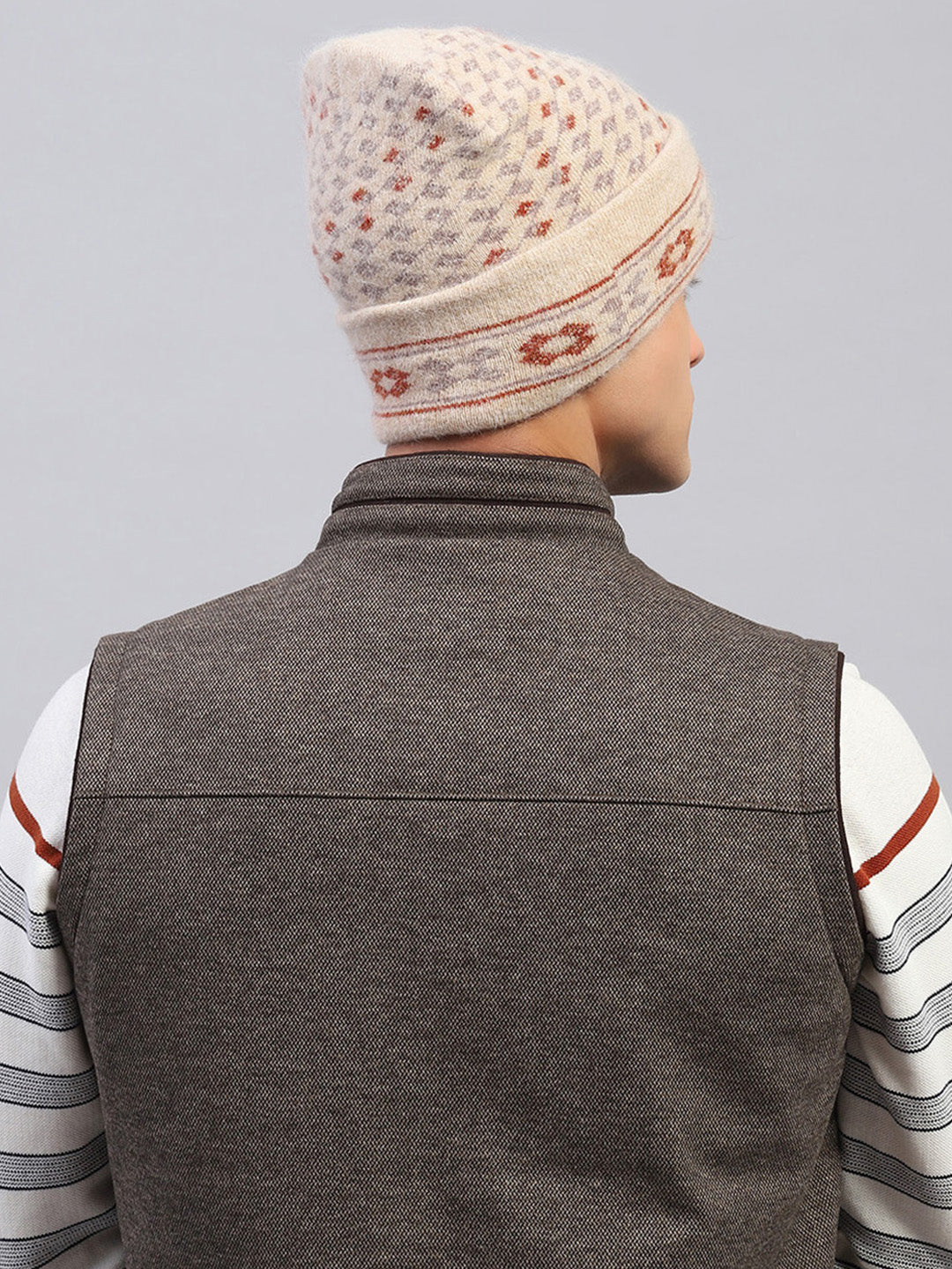 Men Camel Brown Self Design Cap