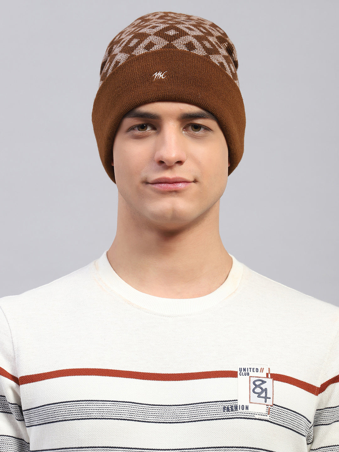 Men Brown Self Design Cap