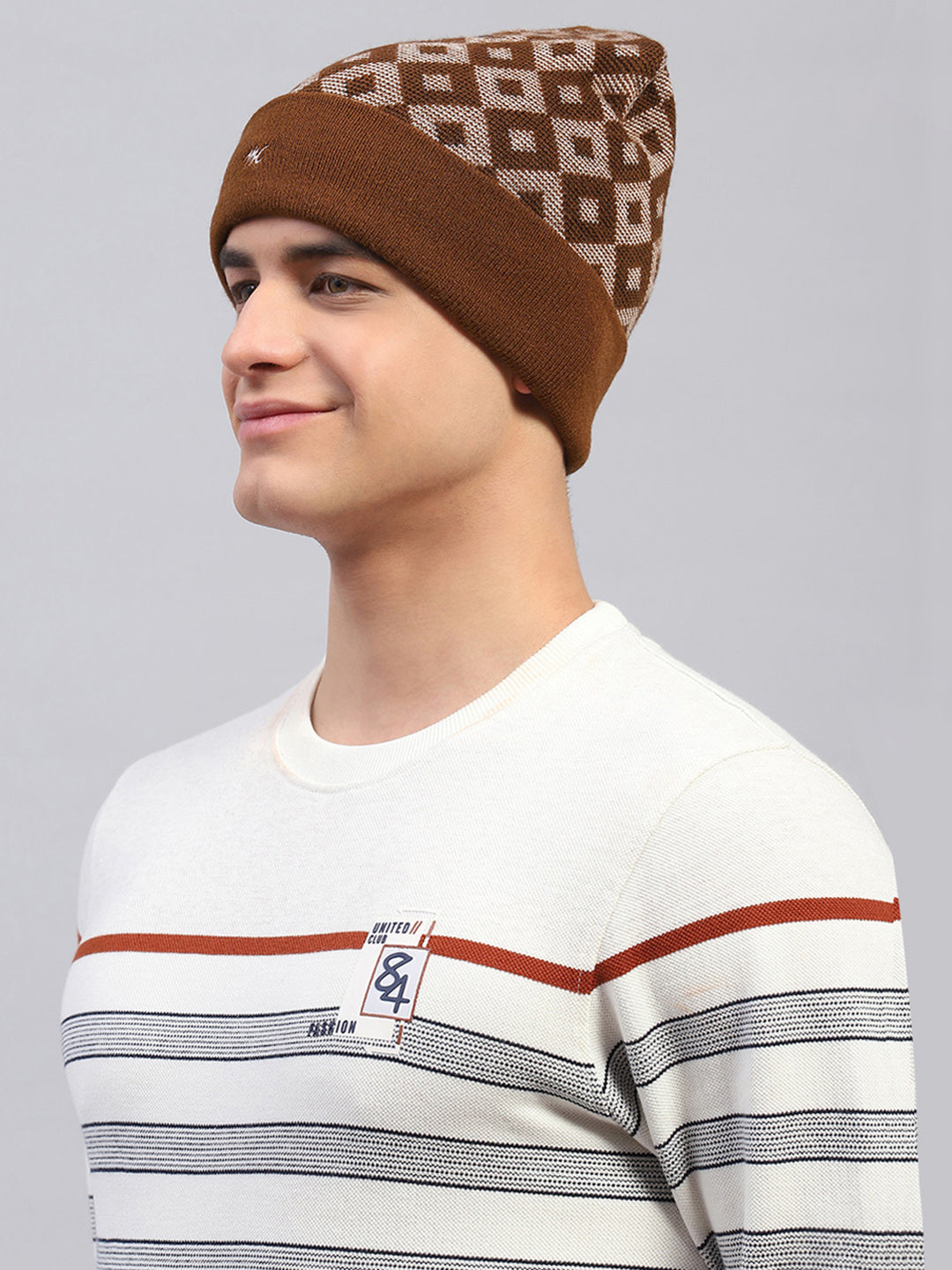 Men Brown Self Design Cap
