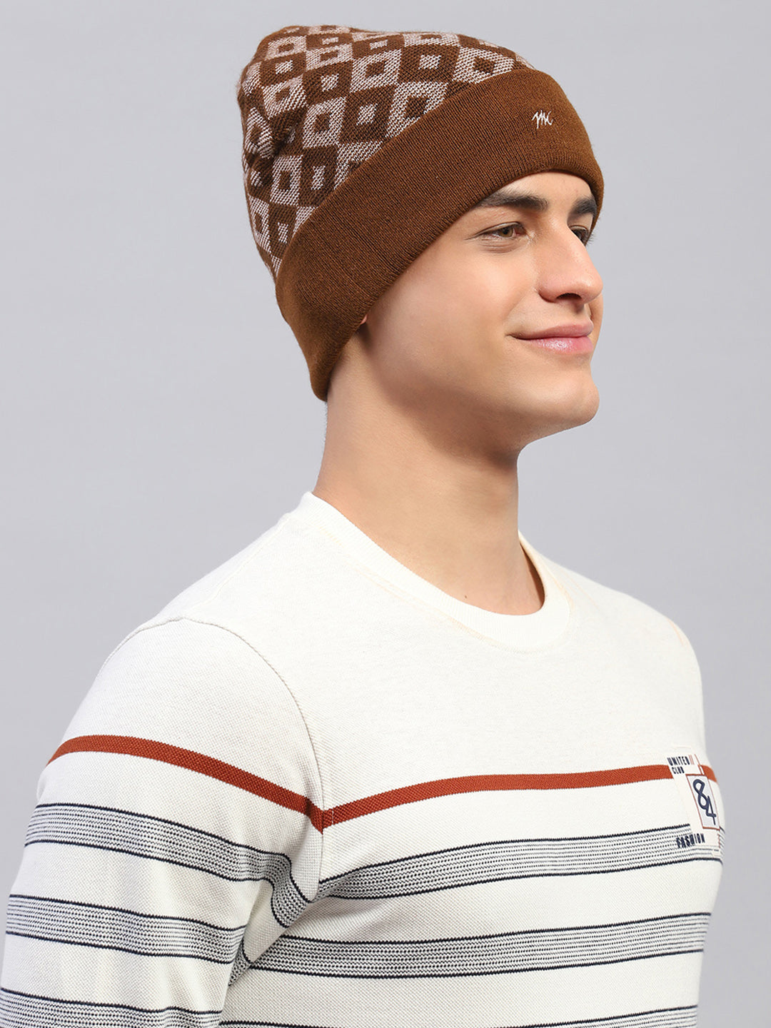 Men Brown Self Design Cap