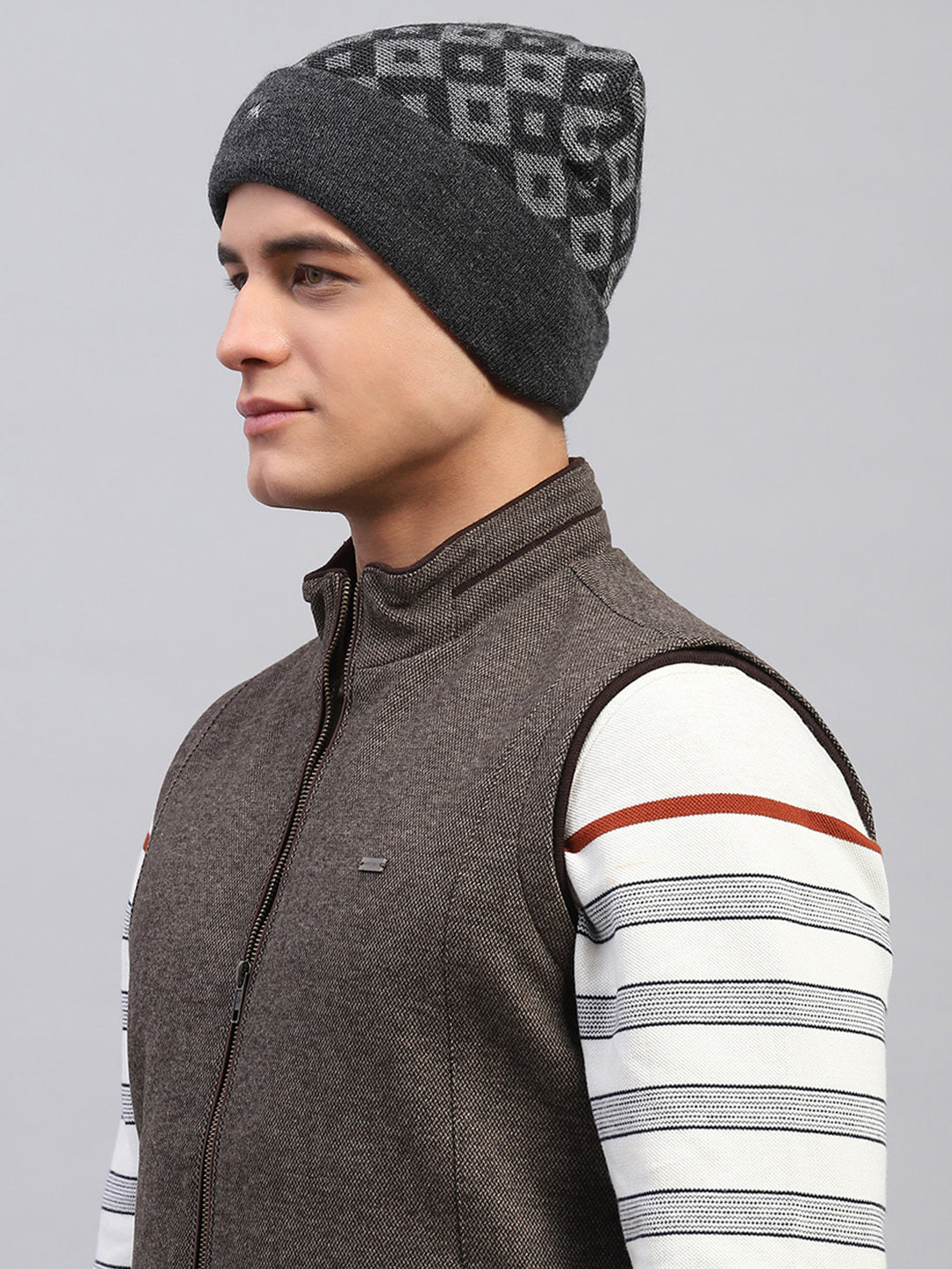 Men Grey Self Design Cap