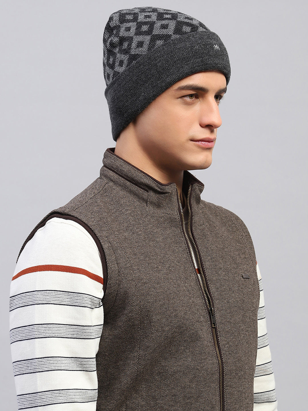 Men Grey Self Design Cap