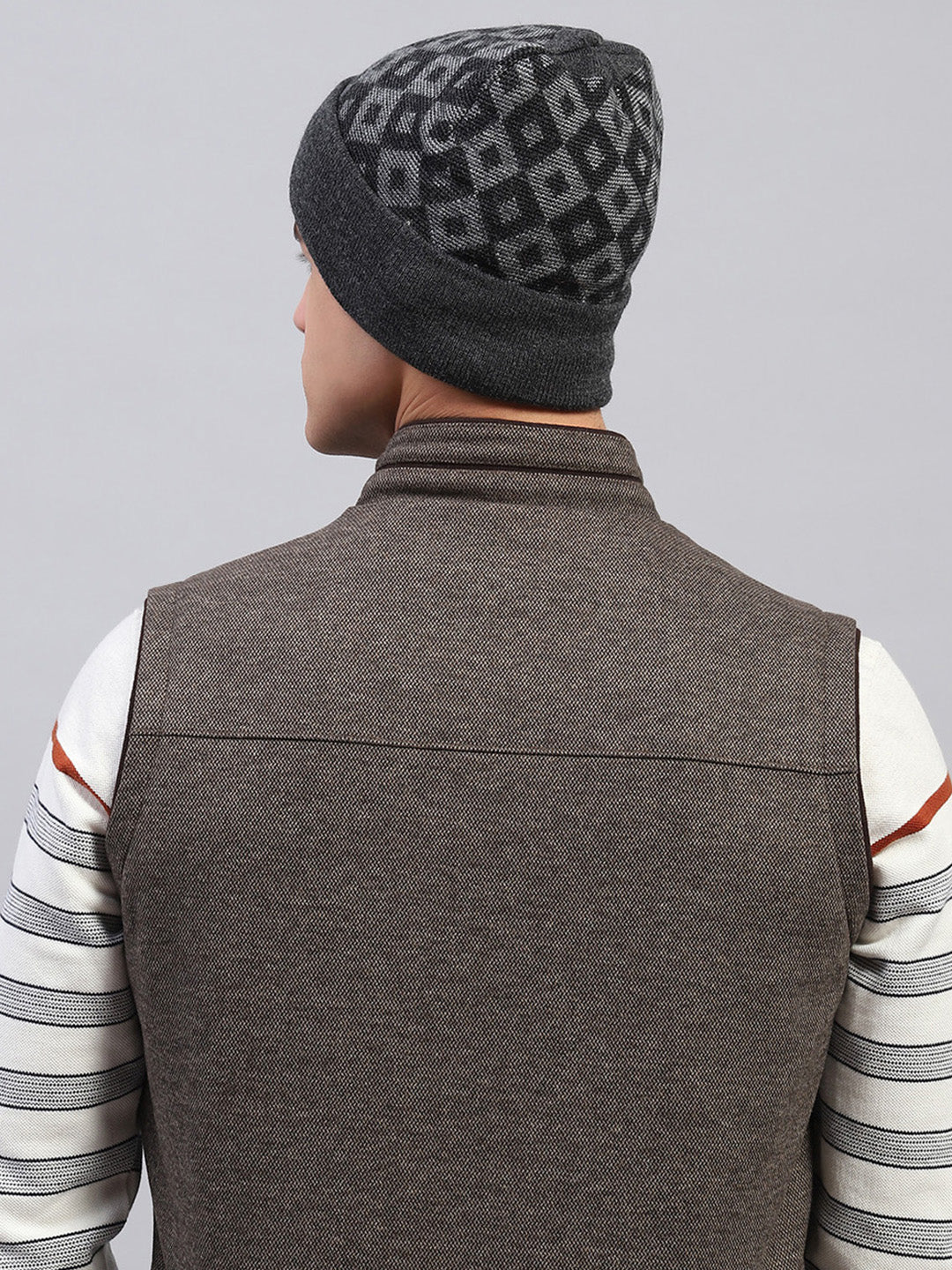 Men Grey Self Design Cap