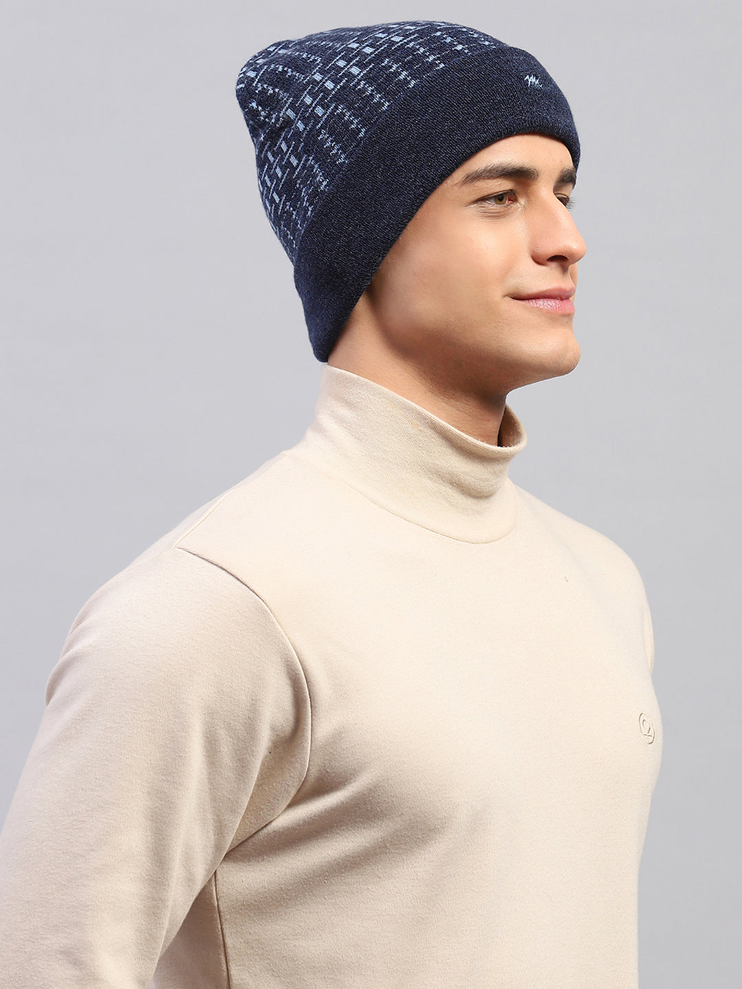 Men Navy Blue Self Design Cap