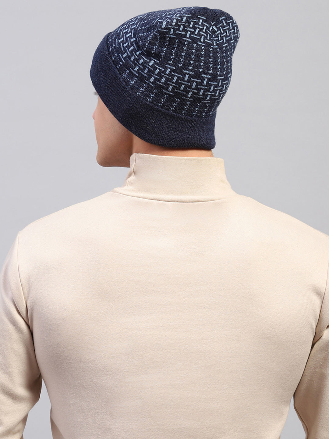 Men Navy Blue Self Design Cap