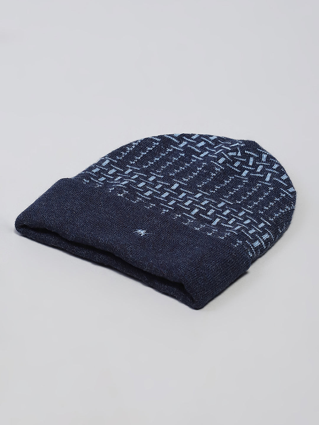 Men Navy Blue Self Design Cap