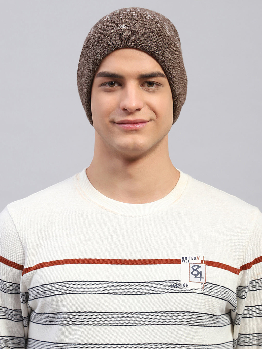 Men Brown Self Design Cap