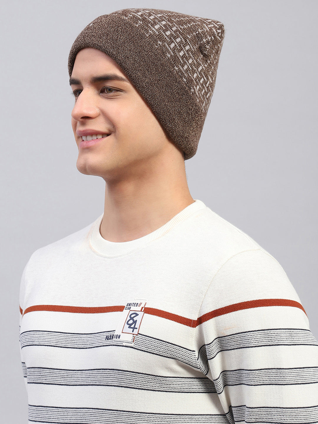 Men Brown Self Design Cap