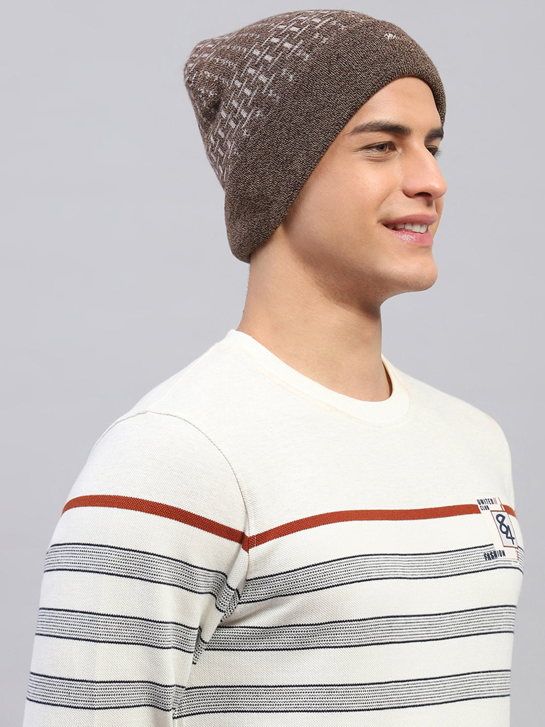 Men Brown Self Design Cap