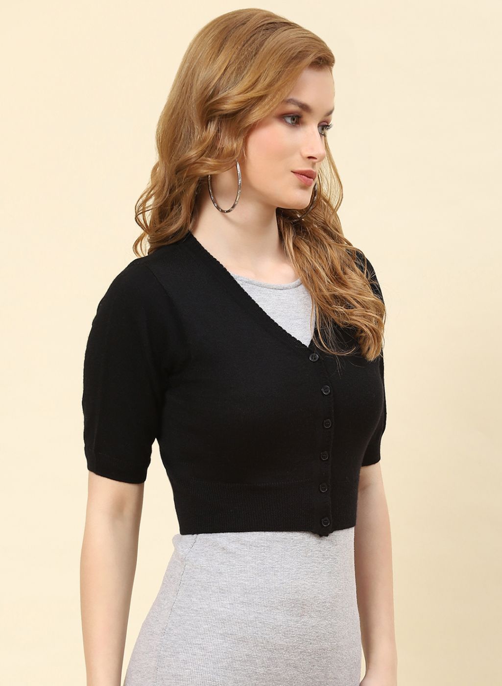 Women Black Solid Pure wool Blouse