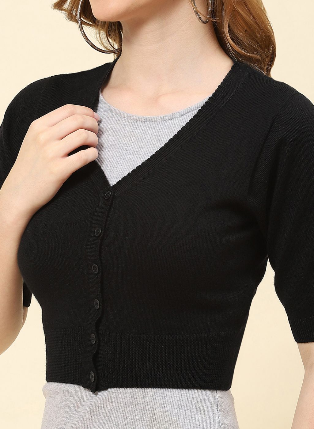 Women Black Solid Pure wool Blouse