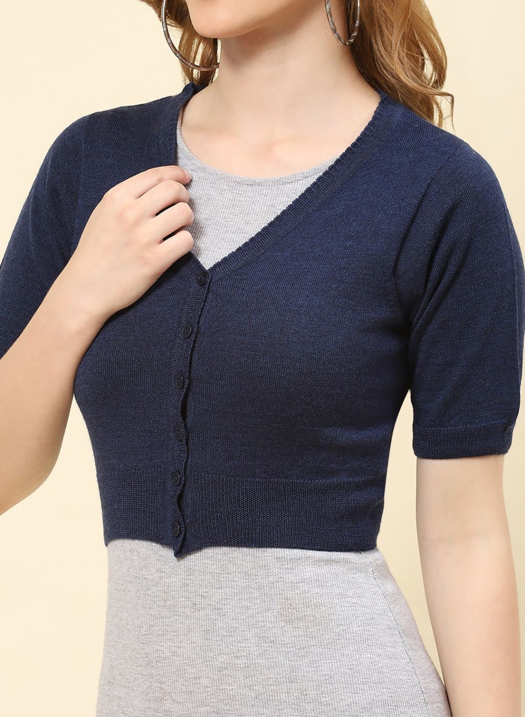 Women NAvy Blue Solid Pure wool Blouse