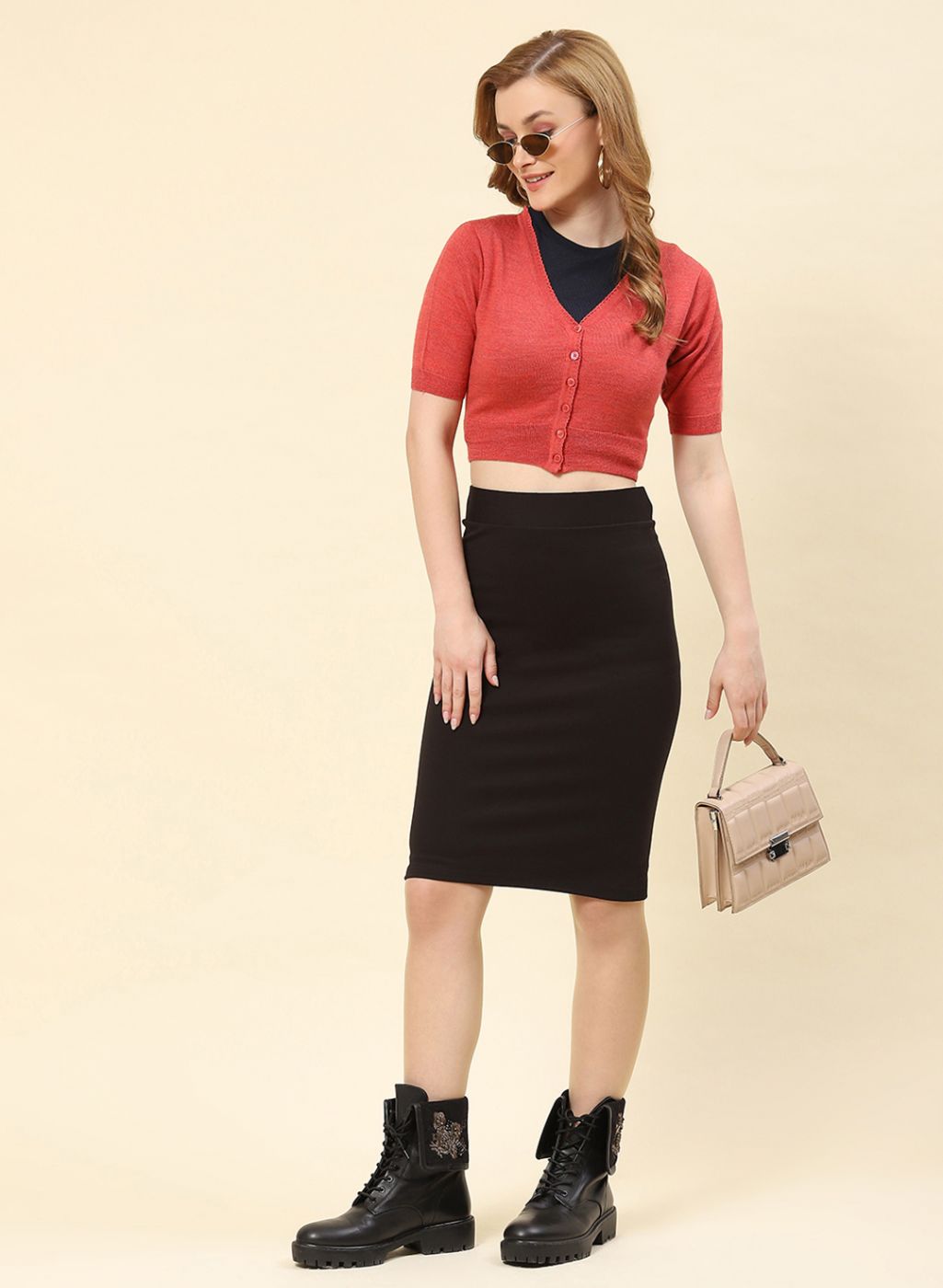 Women Red Solid Pure wool Blouse